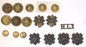 Highland Light Infantry Insignia. An interesting selection including a near pair of o/r brass collar badges to the...