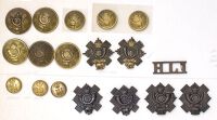 Highland Light Infantry Insignia. An interesting selection including a near pair of o/r brass collar badges to the...