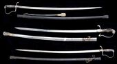Three Continental Swords and Scabbards. Two with 87 cm blades by H.Mutz, Lingen, slightly curved blades with single...