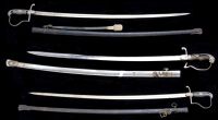 Three Continental Swords and Scabbards. Two with 87 cm blades by H.Mutz, Lingen, slightly curved blades with single...