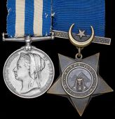 Pair: Corporal T. James, Auxiliary Transport Corps

Egypt and Sudan 1882-89, dated reverse, no clasp (15.. Corpl,...
