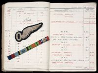 The original flying log book appertaining to Flying Officer J. A. I. Coyne, D.F.C., who was decorated for his...