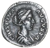 Roman Imperial coins, Crispina (Augusta 177-183), Denarius, 180-2, draped bust right, rev. DIS GENITALIBVS, square...