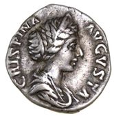 Roman Imperial coins, Crispina (Augusta 177-183), Denarius, 180-2, diademed (sic), draped bust right, rev. IVNO,...