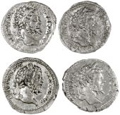 Roman Imperial coins, Septimius Severus (193-211), Denarius, 201, laureate head right, rev. Severus standing left,...
