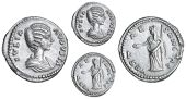 Roman Imperial coins, Julia Domna (Augusta 193-217), Denarius, Laodicea, 196, draped bust right, rev. VESTAE...