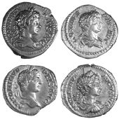 Roman Imperial coins, Caracalla (198-217), Denarius, 199, laureate, draped and cuirassed bust right, rev. Caracalla...