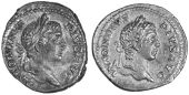 Roman Imperial coins, Caracalla (198-217), Denarius, 206, laureate head right, rev. Caracalla in triumphal quadriga...