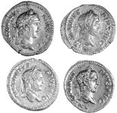 Roman Imperial coins, Caracalla (198-217), Denarius, 208, laureate head right, rev. PROF in ex., Caracalla on...