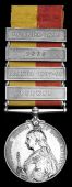 East and Central Africa 1897-99, 4 clasps, Lubwa’s, Uganda 1897-98, 1898, Uganda 1899, unnamed, edge bearing a...