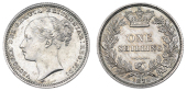 Victoria (1837-1901), 1879, die 18 (?) (Davies 910; ESC 1332; S 3907A). The last digit of the die number defective,...