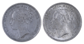 Victoria (1837-1901), 1886, 1887 young head (Davies 924-5; ESC 1347, 1349; S 3907) [2]. Extremely fine or better,...