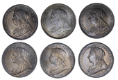 Victoria (1837-1901), 1896, 1897, 1898, 1899, 1900, 1901 (Davies 1184-9; ESC 1365-70; S 3940, 3940A) [6]. Mostly...