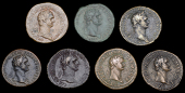 Roman Imperial Coinage, Domitian (81-96), Asses (7), all Rome, revs. Moneta standing left (RIC 223), similar (RIC...
