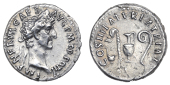 Roman Imperial Coinage, Nerva (96-98), Denarius, Rome, 97, laureate bust right, rev. COS III PATER PATRIAE,...