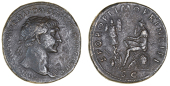 Roman Imperial Coinage, Trajan (98-117), Sestertius, Rome, 104-11, laureate bust right, rev. Dacia, in mournful...