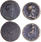 Roman Imperial Coinage, Trajan (98-117), Sestertii (2), both Rome, revs. Pax seated left, holding branch and sceptre...