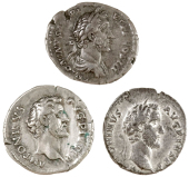 Roman Imperial Coinage, Antoninus Pius (138-161), Denarii (3), all Rome, revs. sacrificial implements (RIC 57; RSC...