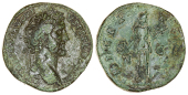 Roman Imperial Coinage, Antoninus Pius (138-161), Sestertius, Rome, 139, laureate bust right, rev. Fides standing...