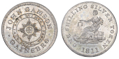 Lincolnshire, Gainsborough, John Gamson, Shilling, 1811, Star and Garter, rev. Justice seated left on bale,...