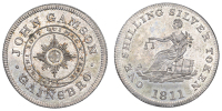 Lincolnshire, Gainsborough, John Gamson, Shilling, 1811, Star and Garter, rev. Justice seated left on bale,...