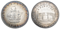 Lincolnshire, Gainsborough, Samuel Sandars, Shilling, 1811, ship, rev. triple-arched bridge, 4.02g/12h (D 8)....