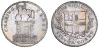 London, ‘Charing Cross’, issuer uncertain, Shilling, equestrian statue of Charles I, no lamps on railings, rev....