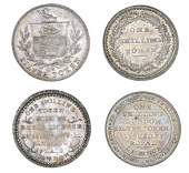 London, Marylebone, ‘Morgan’s’ Shillings (2), 3.80g/6h (D 21), 3.33g/12h (D 23) [2]. About extremely fine,...
