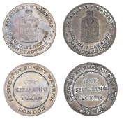 London, St Martin’s Lane, Robert Warren, Shillings (2), bottle, revs. value, 4.00g/12h, 3.97g/12h (both D 29) [2]....