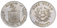 Norfolk, Diss, Muskett & Son, Shilling, 1811, arms, rev. value in wreath, 3.88g/12h (D 7). Planchet lamination on...
