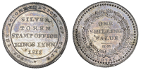 Norfolk, Kings Lynn, Isaquey Hedley, ‘Morgan’s’ Shilling, 1811, silver token stamp office, etc, rev. value in...