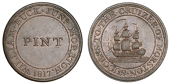 Norfolk, Morston, William Buck, copper token, 1817, pint, rev. sailing ship, success to the cruizer of morston, edge...