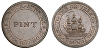 Norfolk, Morston, William Buck, copper token, 1817, pint, rev. sailing ship, success to the cruizer of morston, edge...