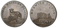 Norfolk, Norwich, John Barker, Penny, 1811, two sheep, rev. Norwich Castle, edge grained, 19.02g/6h (W 905). Some...