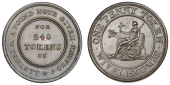 Somerset, Wiveliscombe, W. Temlett and J. Clarke, Penny, 1811, legend, rev. female seated left on bee-hive, cow...