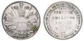 Suffolk, Ipswich, William Adams, ‘Morgan’s’ Shilling, 1811, Prince of Wales’ feathers above standards and...