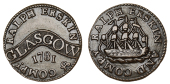 Lanarkshire, Glasgow, William Bilton, Farthing, 2.43g/6h (DH 23); Cubie & Paterson, Farthing, 3.33g/12h (DH 24);...