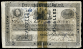 Twenty Pounds, 1 January, 18—, no. 840, Mallow, stamped cancelled twice (PR 26, this note illustrated; Pick –)....