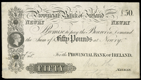 Fifty Pounds, proof on paper, Newry, pencilled ‘From this & Clonmel’ at lower right (PR 44, this note...
