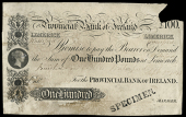 One Hundred Pounds, proof on paper, Limerick /Waterford, stamped specimen at lower right, ‘Waterford’...