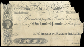 One Hundred Pounds, Proof on paper, Waterford, pencilled ‘to this March 23rd’ at lower right (PR 45; Pick –)....