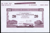 Twenty Pounds, uniface maroon and white printer’s proof on paper, 6 January 2004 (cf. UB 93; Pick 337d). About...