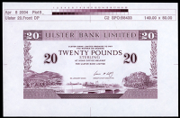 Twenty Pounds, uniface maroon and white printer’s proof on paper, 6 January 2004 (cf. UB 93; Pick 337d). About...