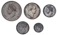 George IV, Penny, 1826 rev. C, Farthing, 1829, Third-Farthing, 1827 (S 3823, 3825, 3827); William IV, Halfpenny,...