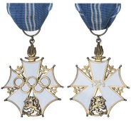 Olympic Games, Helsinki, 1952, Olympic Cross of Merit, First Class, by Tillander, white enamel and gilt, Finnish...