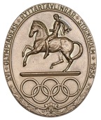 Equestrian Olympic Games, Stockholm, 1956, a uniface oval bronze medal by J. Sjösvärd, classical Greek horseman...