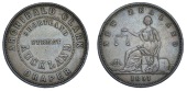 New Zealand, North Island, Auckland, Archibald Clark, Penny, 1857, legend, rev. Justice seated left, 15.83g/12h (A...