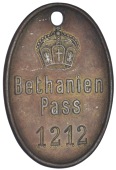 Bethanien, brass Native Pass, stamped 1212, 52 x 35mm (Hern 810a). About very fine 	£100-150







