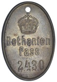 Bethanien, brass Native Pass, stamped 2430, 52 x 35mm (Hern 810a). About very fine 	£100-150








