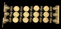 Jewellery: An ornate Bracelet, comprising 12 Half-Sovereigns, Edward VII to George V, mounted in rows of four,...